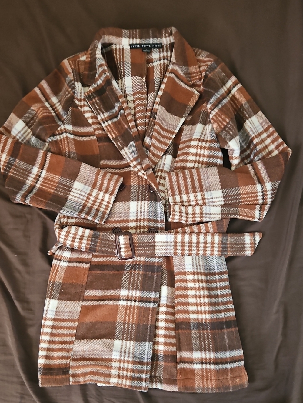 HYFVE Brown & White Plaid Belted Trench Coat